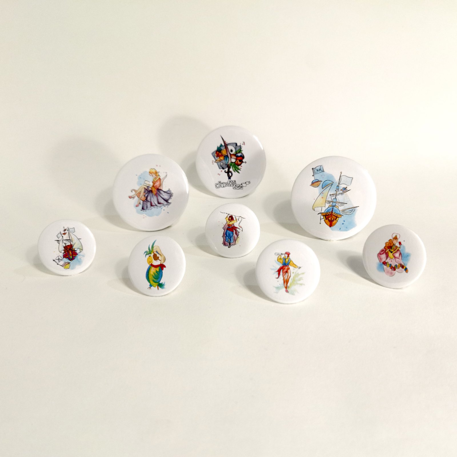 Ensemble de tous els badges CitronCoco avec différentes tailles (petit, moyen, grand)